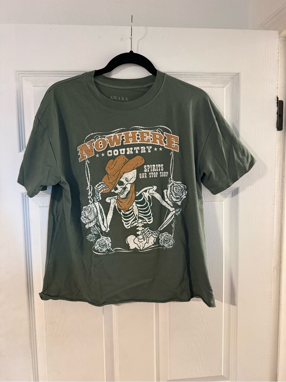 Awake Olive Green 'Nowhere Country' Graphic Tee with Orange Accent